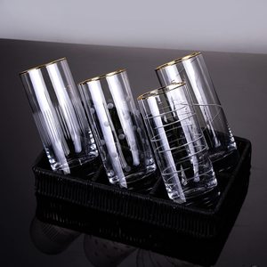 Set di 4 Bicchieri Highball da 13 Once con Motivo a Righe Sottili, Forma Cilindrica, per Acqua, Bevande, Succhi, Vino, Birra e Cocktail - Product Image 3