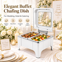 Chauffe-Plat Carré Blanc Hydraulique en Acier Inoxydable 6 QT avec Couvercle Entièrement en Verre – Ensemble de Luxe pour Buffet et Traiteur