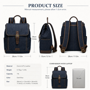 <span class=keywords><strong>Sac</strong></span> à <span class=keywords><strong>dos</strong></span> en <span class=keywords><strong>jean</strong></span> grande capacité, style streetwear décontracté, avec boucle décorative, pour le quotidien et les voyages, bleu - Product Image 2