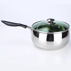 Stainless Steel Milk Pot With Glass Lid 16-24cm Durable Uncoated Sauce <b>Pan</b> For Cooking - Product Image 1