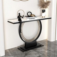 Console d'entrée décorative murale de style moderne et minimaliste, avec plateau en marbre et structure métallique, nouveau style chinois, pour hall d'entrée.