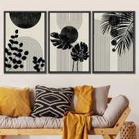 JIEKAI Lot de 3 tableaux encadrés sur toile, art mural, collage de plantes géométriques, formes abstraites, illustrations, style Mid-Century, neutre, bohème