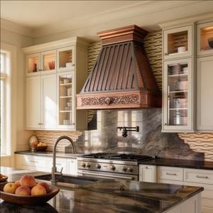 <span class=keywords><strong>Hotte</strong></span> de cuisine murale en cuivre artisanal sur mesure, calibre 16, embossée, d'inspiration européenne, prête à l'emploi pour villa de luxe - Product Image 1
