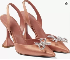 <span class=keywords><strong>Scarpe</strong></span> da Donna con Tacco a Blocco Geometrico in Raso Oro Rosa, Punta Affusolata, Slingback, Fiocco di Cristallo, per Feste ed Eventi Serali - Product Image 5
