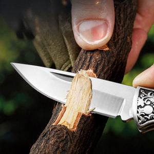 Mini Cuchillo Plegable de Bolsillo para Caza, con Mango de Madera y Hoja de Acero Inoxidable, sin Bloqueo, con Patrón en Relieve, para Supervivencia en Campamentos al Aire Libre - Product Image 3
