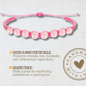 Braccialetto di quarzo rosa fatto a mano in pietra naturale regolabile e resistente filo cerato Fine stringa amuleto per le donne e gli uomini - Product Image 2