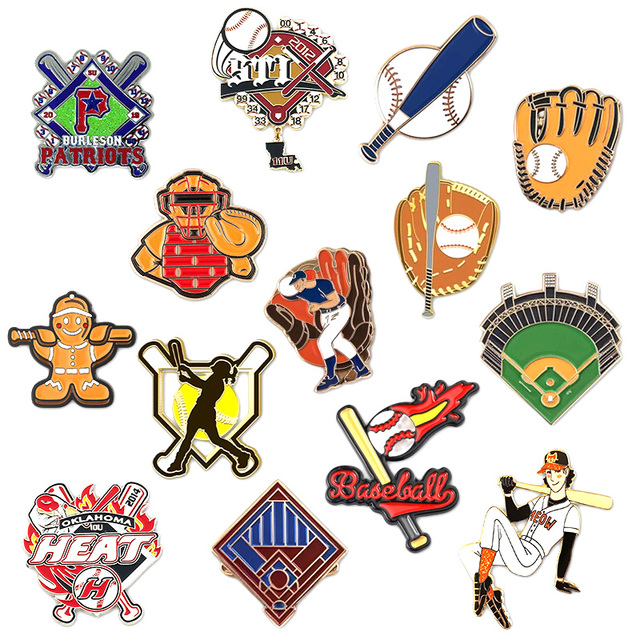 Custom Baseball Badge Wholesale Soft Enamel Metal Player Bat Pin Stadium Glove American Competitive Events Sports Merch Souvenir