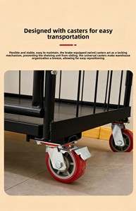 Chariot de transport pliable robuste, poids net 45 kg, acier de 1,0 mm d'épaisseur, 360° °   Roulettes à frein pour la logistique des supermarchés - Product Image 5
