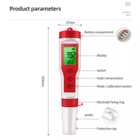 Moniteur de qualité de l'eau numérique Testeur 4 en 1 EC TDS PH TEMP Mètre avec rétroéclairage pour piscines Eau potable