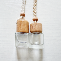 Flacon de parfum pour voiture en verre de 8 ml, transparent, vide, diffuseur, avec couvercle en bois, pour huiles essentielles, désodorisant, rechargeable
