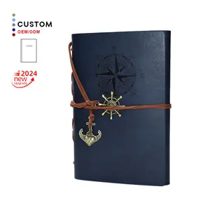 Custom Faux Vintage A7 Pu Cover Blank Kraft Paper Leather Diaries With Retro Charms