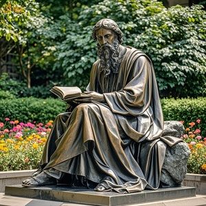 Iglesia religiosa al aire libre Saint Holding <span class=keywords><strong>Biblia</strong></span> Latón fundido Evangelista Mateo Estatua Tamaño real San Mateo Apóstol Escultura de bronce - Product Image 2