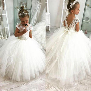 S0118A moderno de manga larga para niños Piano Host Trailing Puffy tul vestido de encaje para cumpleaños bebé niña vestido - Product Image 1