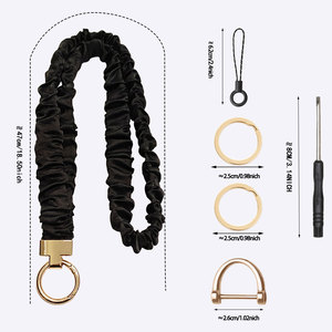 Cordon de cou large pour téléphone, lanière d'identification de bureau, boucle fixe en T couleur or, porte-clés élastique en satin 91003 - Product Image 5
