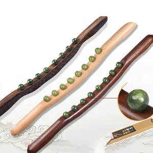 Strumento di massaggio in legno con bastone per massaggio con urto di giada portatile in legno