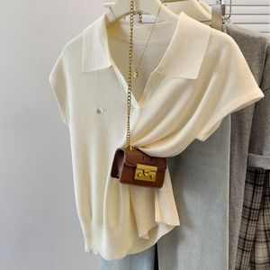 Maglione Estivo da <span class=keywords><strong>Donna</strong></span> 2026 in Seta Ghiaccio con Colletto, Top a Maniche Corte di Alta Qualità, Stile Normcore/Minimalista - Product Image 3