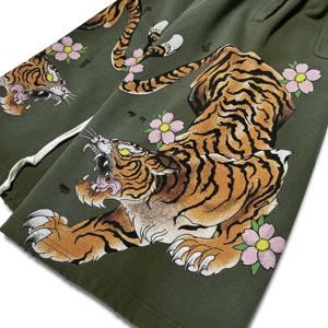 Men's High Quality Distressed Tiger Cherry Blossom Print Shorts Streetwear Casual Elastic Waist <b>Knit</b> Loose Fit Sweat Shorts - Product Image 4
