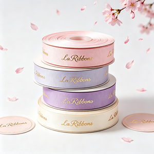 Spring Cherry Blossom Macaron Color Brand Logo Hot Stamped Grosgrain <b>Ribbon</b> For Luxury Present Floral Decoration - Product Image 1