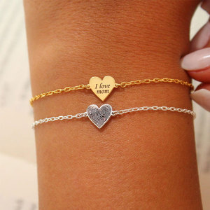 Wholesale 316L Stainless Steel 14k 18k Gold Plated Fashion <b>Bracelets</b> & <b>Bangles</b> Fingerprint Mama Mom <b>Bracelet</b> for Mama Mom Mother - Product Image 2