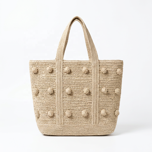 Bohemian <b>Crochet</b> Raffia Tote <b>Bag</b> Brown Open Top Beach Handbag for Women - Product Image 3