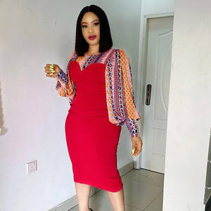 Nouveau Design Patchwork imprimé lanterne manches longues bureau africain carrière élégante Casual grande taille femmes robes dame - Product Image 3