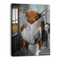 Highland-لوحة بقر, لوحة قماشية لكهرباء القنب بالجرائد ، ديكور منزلي ، صور أعمال فنية لحيوانات مناسبة للحمامات