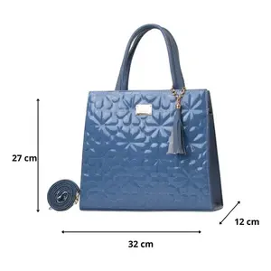 Sac à main en cuir bleu pour femme Fana Kalea avec broderie, fermeture ouverte, usage quotidien décontracté, forme carrée, bandoulière - Product Image 3