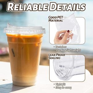 Gobelets en PET transparents à paroi simple de 90 mm pour boissons froides, gobelets à thé au lait avec couvercles en dôme, en matériaux de papier, PVC et pâte à papier en forme de U - Product Image 2