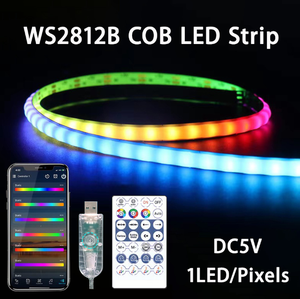 5V 12V COB Dream‑Color LED Tape ความกว้าง 5 มม. 160LEDs/m ไอซีในตัว ควบคุมพิกเซลแบบแยกอิสระได้ ปรับความสว่างได้ ปรับเอฟเฟกต์การไหลได้ - Product Image 2