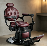 Nouvelle arrivée, chaise de barbier hydraulique de qualité supérieure, cadre en métal noir antique bordeaux, pour salon de coiffure