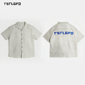Chemise à manches courtes à carreaux pour hommes, décontractée, boutonnée, avec motif graphique, streetwear, chemise d'été - Product Image 2