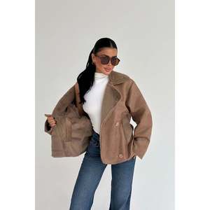 เสื้อแจ็คเก็ตติดกระดุมสำหรับผู้หญิงสีแทน - Product Image 2