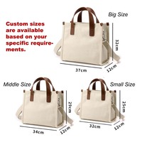 Tas Tote Kanvas Tebal Berstruktur 3D, Tas Selempang dengan Tali Lepas Pasang, Kantong Dalam, Penutup Kancing, Logo Custom