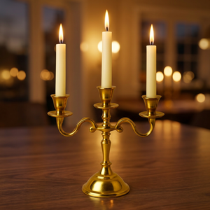 Elegant <b>Antique</b> <b>Brass</b> Three-Arm Candle Holder for Tabletop Decor Decorative <b>Brass</b> Candle Holder Stand for Living Room - Product Image 1