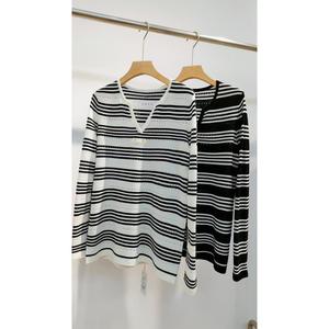 Pull <span class=keywords><strong>en</strong></span> maille fine respirant pour femme, mélange de <span class=keywords><strong>laine</strong></span>, motif pointelle rayé, manches longues, vente <span class=keywords><strong>en</strong></span> gros <span class=keywords><strong>en</strong></span> <span class=keywords><strong>ligne</strong></span> pour le printemps et l'été - Product Image 3