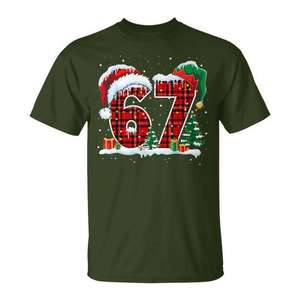 Six Seven 67 T-shirt à carreaux rouges de Noël, design de Noël - Product Image 1