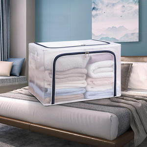 Organizador de ropa para el hogar, caja de almacenamiento rectangular transparente de malla transpirable con marco de acero y tela impermeable para ropa - Product Image 1