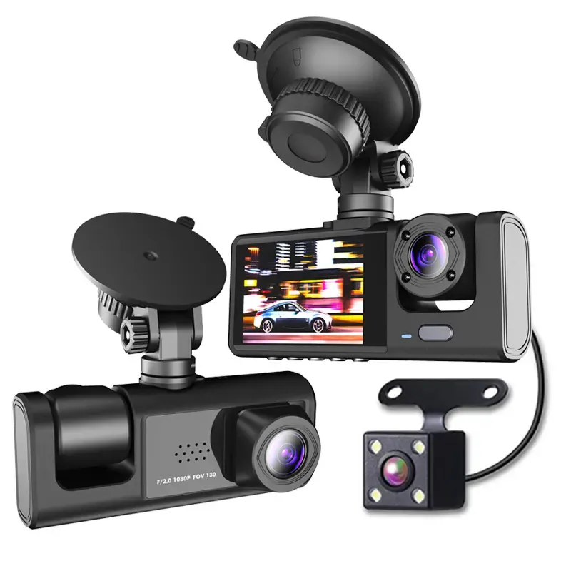 Alta qualità Full Hd 1080P 3 canale telecamera Dashcam auto Dvr 3 In 1 telecamere Dash Cam anteriore e posteriore