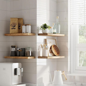 Estantes Flotantes de Madera de 2 Niveles y 19 Pulgadas para Montar en la <span class=keywords><strong>Pared</strong></span>, con Funciones de Exhibición para Decoración de Baños y Almacenamiento de Regalos de Cumpleaños - Product Image 5