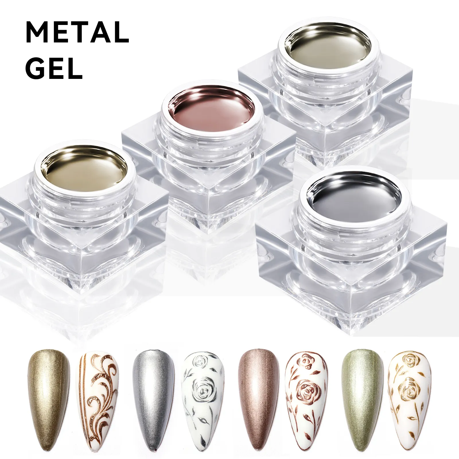 JTING new design superior quality natural resin 4colors metal gel polish OEM 5g jars container metallic gel paint gel nail