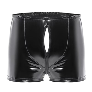 Slip sexy da uomo con cerniera, in PVC effetto pelle, con apertura posteriore, <span class=keywords><strong>neri</strong></span>, effetto bagnato, per performance maschili - Product Image 1