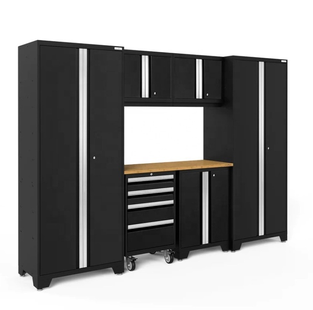 Black Garage Storage Solution Stainless Steel Tool Box Cart 5 Drawer Rolling Storage Cabinet