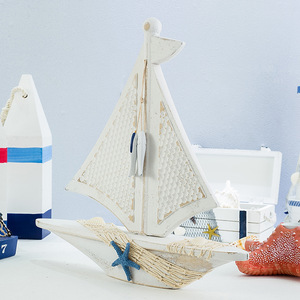Mediterranean Sailboat Model Light Blue MDF <b>Tabletop</b> Decor Indoor Home Decor - Product Image 3