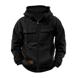 Warme Trainingsanzüge mit Reißverschlusstaschen Lässiger Relaxed-Fit Baumwollmischung Einfarbig Atmungsaktiv Langarm Herren-Hoodie - Product Image 2