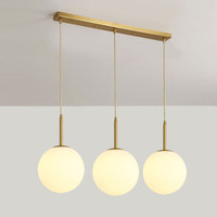 Lustre suspendu moderne en verre LED, finition laiton noir, avec boules de verre laiteuses, pour chambre, salle à manger, escalier, plafond