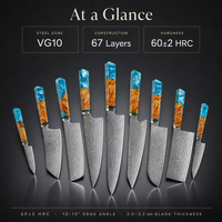 Ensemble de couteaux Santoku en acier Damas 9 pièces pour chef professionnel, outils de cuisine multifonctionnels en résine, vente en gros pour la cuisine à domicile