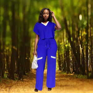 ชุดเซ็ตสองชิ้นแฟชั่นผู้หญิง คอวี สีพื้น เอวสูง สไตล์ลำลองสุดฮิตประจำฤดูร้อน - Product Image 5