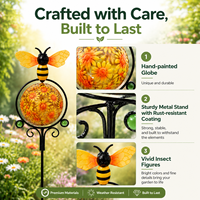 Piquets de jardin en métal sur mesure, motif fleur d'hortensia, sphère creuse avec figurines d'insectes, ornement de pelouse en fer durable, vente en gros