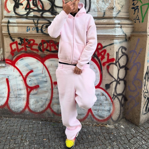 Manufacturer Breathable Eco-Friendly Sporty Zip Hoodie Jogger Outfit Two Piece Heavyweight Pink Oversized Tracksuit for Men - Product Image 2