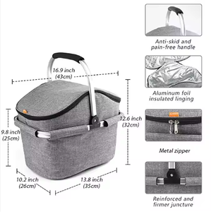 Panier isotherme pliable grande capacité avec logo personnalisé, poignée en aluminium, sac de transport portable pour pique-nique - Product Image 6
